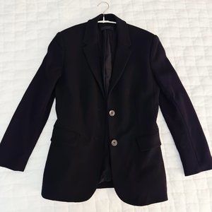 Sz 0 The Row Schoolboy Girl Black Blazer 3/4 Sleeve Textured Wool Petite XXS 00